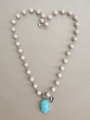 0--WOOD AGATE NECKLACE WITH BUDDHA PENDANT-24"