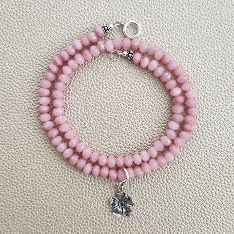 0--MINI PINK OPAL NECKLACE W/ MINI 925 SAKURA--16"