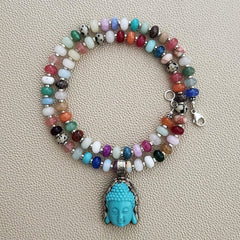 0--JELLYBEAN COLORS MIXED GEMSTONE NECKLACE W/ BUDDHA PENDANT-22"