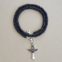 0--MIDNIGHT SKY NECKLACE W/ 925 ANKH PENDANT--18"