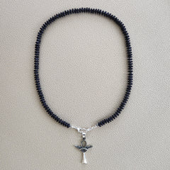0--MIDNIGHT SKY NECKLACE W/ 925 ANKH PENDANT--18"