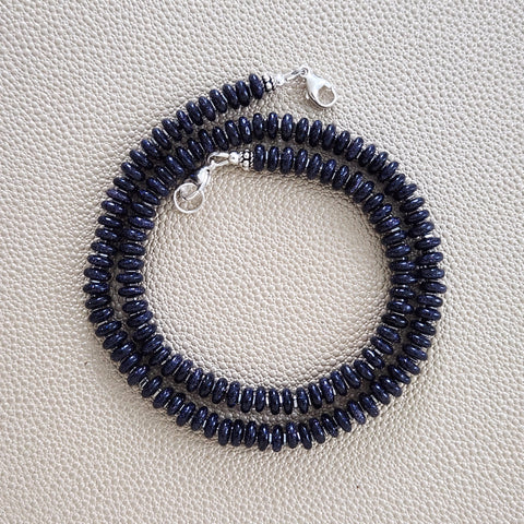 0--MIDNIGHT SKY BLUE SANDSTONE NECKLACE--18"
