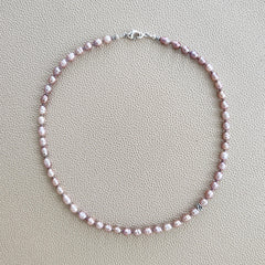 0--NATURAL PURPLE PEARL NECKLACE W/ 925 FLOWER CUBE--16"