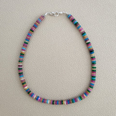0--MINI BRIGHT MULTI-COLORED GEMSTONE NECKLACE--16"