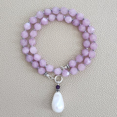 0--STAR CUT LAVENDER JADE NECKLACE W/ PEARL DROP--16"