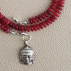 0--RED JADE NECKLACE W/ 925 SILVER BUDDHA--18"