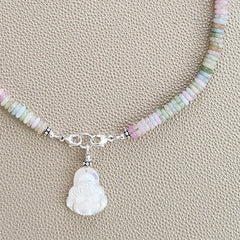 0--MINI PASTEL COLORED JADE NECKLACE W/ HAPPY BUDDHA--16"