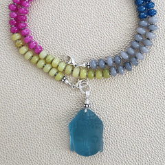 0--MIDNIGHT DANCE MULTI GEMSTONE NECKLACE W/ BLUE BUDDHA--20"