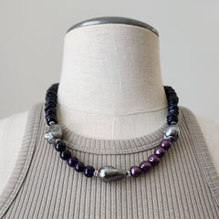 0--SILVER FLAME BALL PEARL NECKLACE-16IN