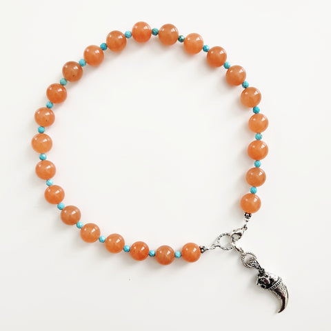 ORANGE AGATE NECKLACE WITH 925 TIGER CLAW PENDANT