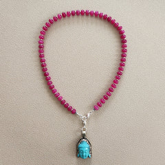 FUCHSIA JADE NECKLACE W/ BUDDHA PENDANT-18"