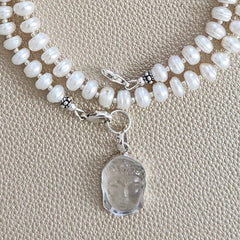 0--WHITE PEARL NECKLACE W/ BUDDHA PENDANT--18"