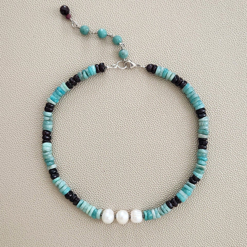 AMAZONITE & GARNET NECKLACE-16"
