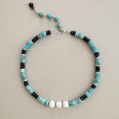 AMAZONITE & GARNET NECKLACE-16"