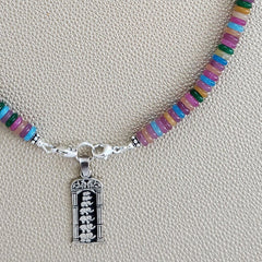 0--MINI BRIGHT MULTI-COLORED GEMSTONE NECKLACE W/ 925 ELEPHANT--16"