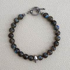 LABRADORITE BRACELET WITH 925 SILVER SKULL BEAD