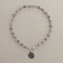 CAPE AMETHYST NECKLACE WITH ST. BENEDICT MEDAL-16"
