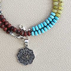 0--JASPER & JADE NECKLACE W/ OM PENDANT--20"