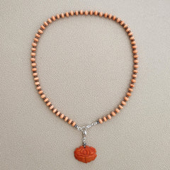 ORANGE CORAL NECKLACE W/ CARVED ROSE-18"