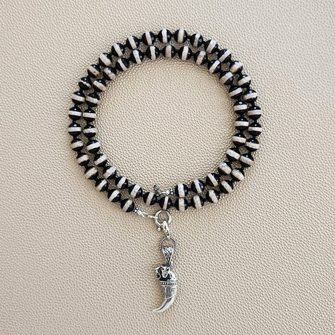 00--STRIPED TIBETAN AGATE NECKLACEW/ TIGER CLAW PENDANT--24"