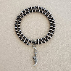 00--STRIPED TIBETAN AGATE NECKLACEW/ TIGER CLAW PENDANT--24"