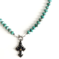 CHRYSOPRASE NECKLACE WITH 925 SILVER CROSS--18"