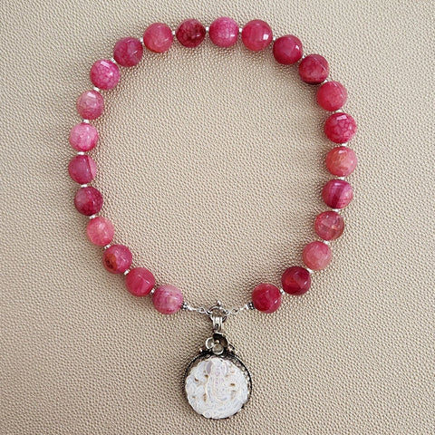 0--PINK AGATE NECKLACE W/ KWAN YIN--16"