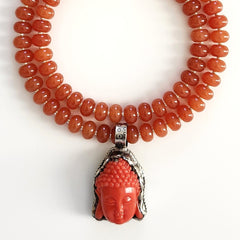 0--ORANGE COLOR JADE NECKLACE W/ ORANGE BUDDHA PENDANT--20"