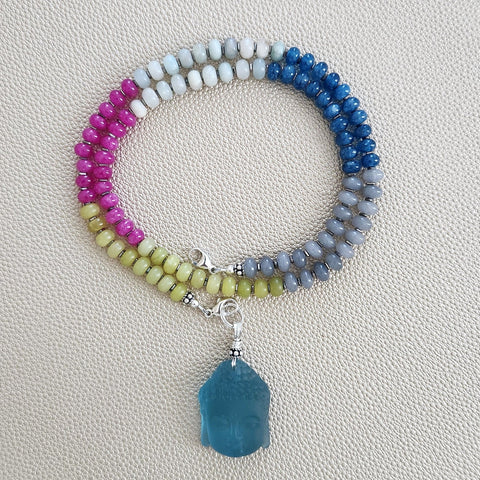 0--MIDNIGHT DANCE MULTI GEMSTONE NECKLACE W/ BLUE BUDDHA--20"