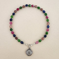 0--MIDNIGHT RITUALS MULTICOLOR JADE NECKLACE W/ UNITY PENDANT--15.75"