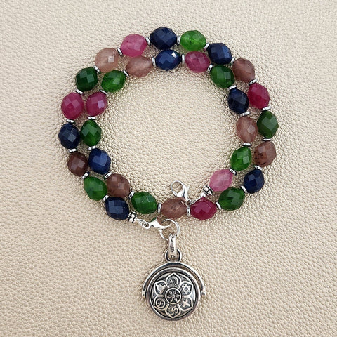 0--MIDNIGHT RITUALS MULTICOLOR JADE NECKLACE W/ UNITY PENDANT--15.75"