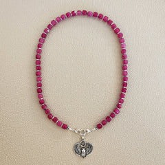 0--MIDNIGHT DREAMS PINK JADE NECKLACE W/ 925 SCARAB--18"