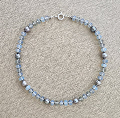 0--OPALITE NECKLACE W/ SILVER PEARLS--16"