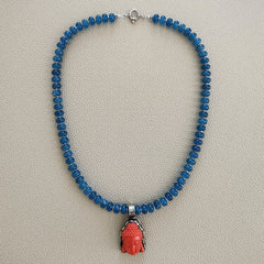 0--DARK BLUE JADE NECKLACE W/ BUDDHA PENDANT--20"