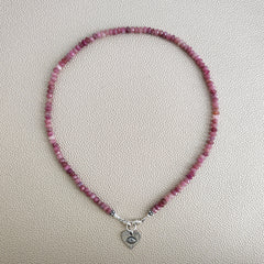 0--NATURAL PINK TOURMALINE NECKLACE W/ 925 EYE HEART--16"
