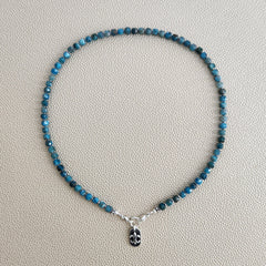 0--MINI APATITE CUBE NECKLACE W/ MINI 925 FLEUR DE LIS--16"