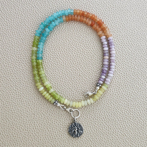 0--DESERT MORNING MINI-MINI GEMSTONE NECKLACE W/ 925 SILVER BEE--16"