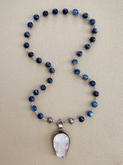 00--KYANITE STONE NECKLACE W/ SKULL PENDANT-24"