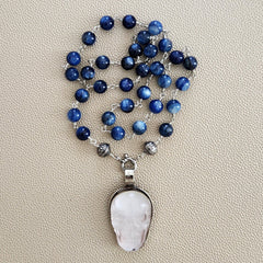 00--KYANITE STONE NECKLACE W/ SKULL PENDANT-24"