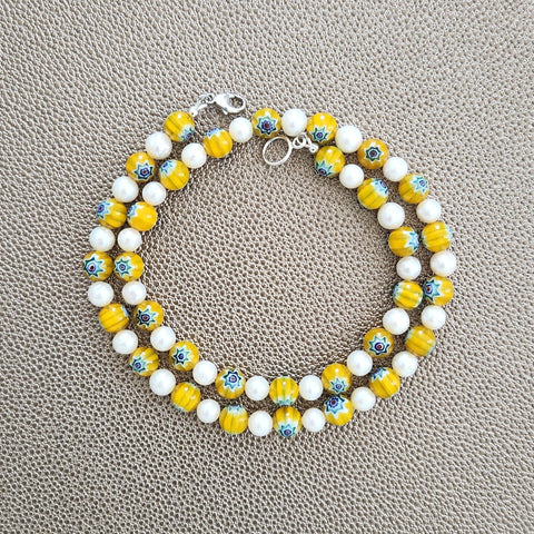 MILLEFIORI YELLOW BEAD NECKLACE-19"