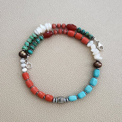 ORANGE & TURQUOISE MIX BEADED NECKLACE--16"
