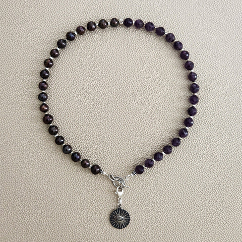 AMETHYST & PEARL NECKLACE W/ EYE PENDANT--16"