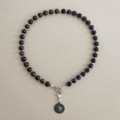 AMETHYST & PEARL NECKLACE W/ EYE PENDANT--16"
