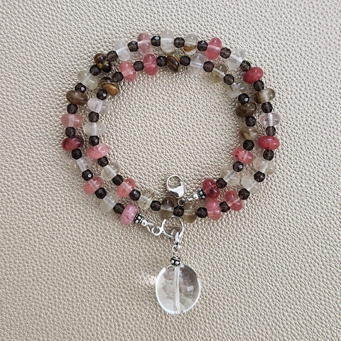 CHERRY FIRE QUARTZ NECKLACE W/ CLEAR QUARTZ DROP--16"