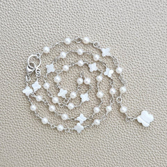 MINI PEARLS & MOTHER OF PEARL CLOVER NECKLACE--16-20"