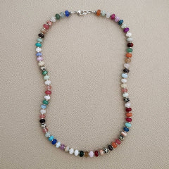 0--JELLYBEAN COLORS MIXED GEMSTONE NECKLACE-22"