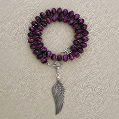 0--PURPLE TIGERS EYE NECKLACE WITH 925 SILVER WING--16"