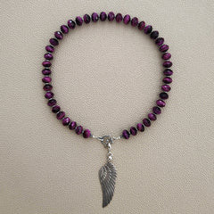 0--PURPLE TIGERS EYE NECKLACE WITH 925 SILVER WING--16"