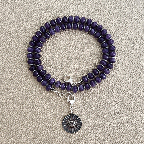 0--PURPLE JADE NECKLACE W/ SEEING EYE PENDANT-16"
