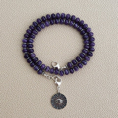 0--PURPLE JADE NECKLACE W/ SEEING EYE PENDANT-16"